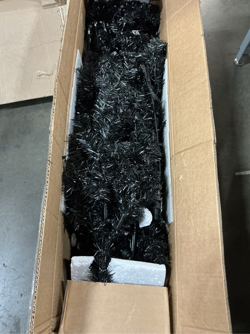 Condition photo showing Good Condition for 7.5ft black christmas tree prelit, 1500 pvc branch tips & 600 led lights & 11 modes with remote, automatic hinges effortless installation, halloween & all saints' day & christmas decoration with stand black 7.5ft
