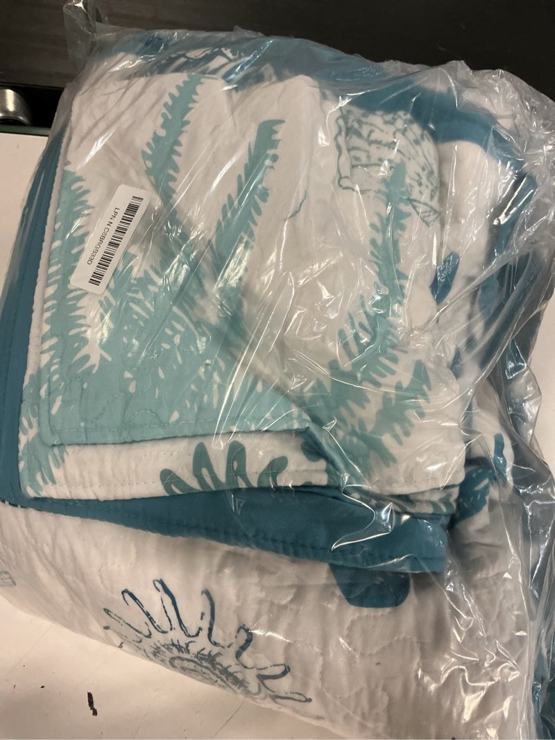 Condition photo showing Good Condition for horimote home coastal quilt bedding set queen size, reversible blue summer beach quilt lightweight o