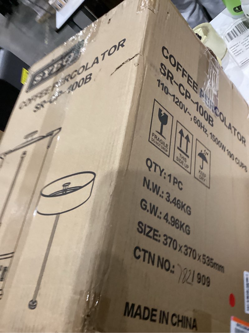 Condition photo showing As Is for SYBO SR-CP-100B Commercial Grade Stainless Steel Percolate Coffee Maker Hot Water Urn for Catering, 100-Cup 16 L, Metallic 16L Metallic