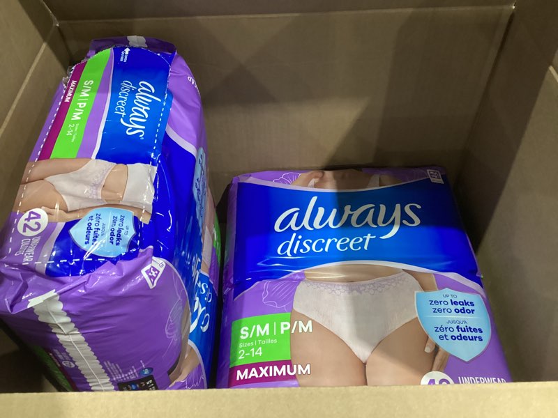 Condition photo showing New/Like New for Always Discreet Adult Incontinence Underwear for Women and Postpartum Underwear, S/M, Up to 100% Bladder Leak Protection, 84 Count (Packaging May Vary)