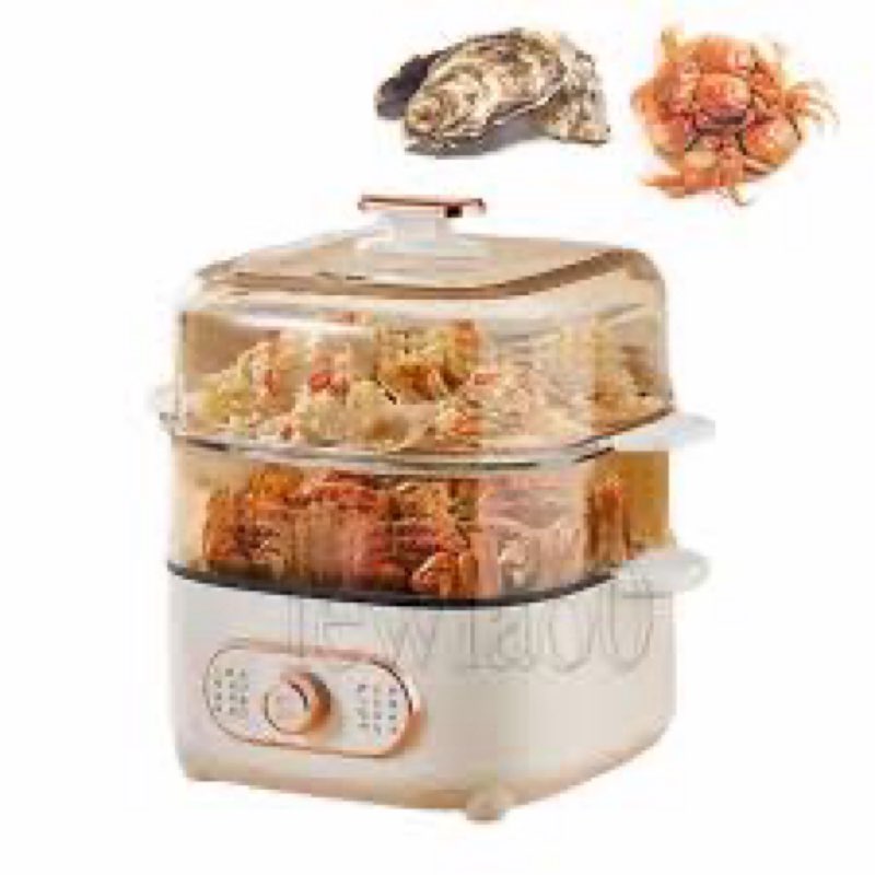 Two Tier Food Steamer, 1200W Electric Hot Pot with Steaming Plate, Mini Hot Pot for Fast Simultaneou