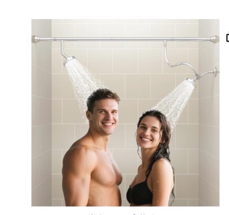 ntpn dual shower head for couples, high pressure double shower heads for two people rod, two showerhead system fit 2 person, birthday gifts for women men, spa-like (chrome) segmented design