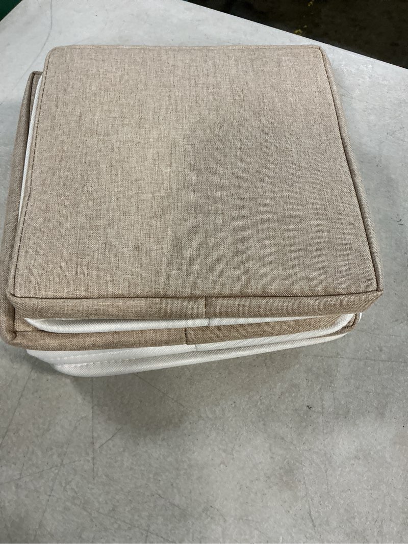 Condition photo showing Good Condition for dullemelo cube storage bins - 4 pack foldable large storage baskets 12 inch gifts empty fabric bins for home office cubes organizer closet, shelves, toy, nursery (4 pack - 12" white&khaki) white&khaki cube/4p-12"x12"x12"