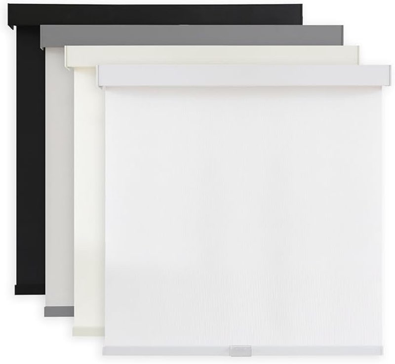 AOSKY Light Filtering Roller Shades Cordless Blinds for Windows, Free-Stop Shades with Valance, 99% Blackout, Thermal Insulated Fabric, UV Protection, Natural Woven Blinds white 