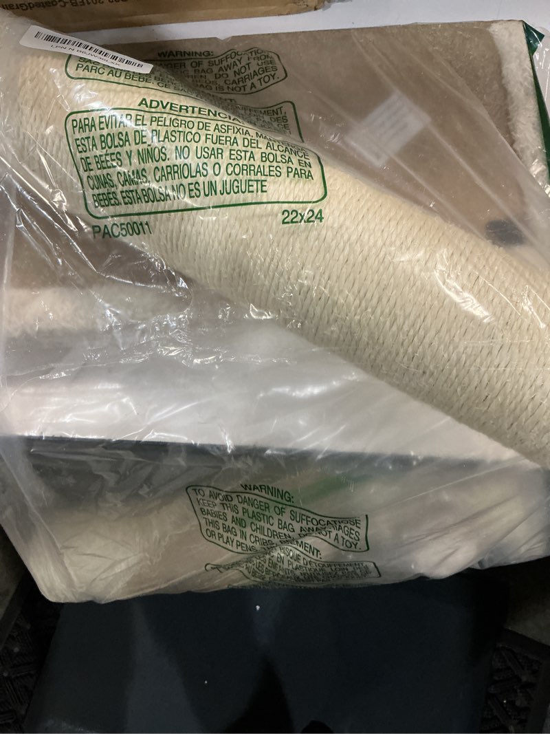 Condition photo showing As Is for mecool 34” tall cat scratching post premium basics kitten scratcher sisal scratch posts trees with hanging ball for indoor cats, beige 34 inches for adult cats beige