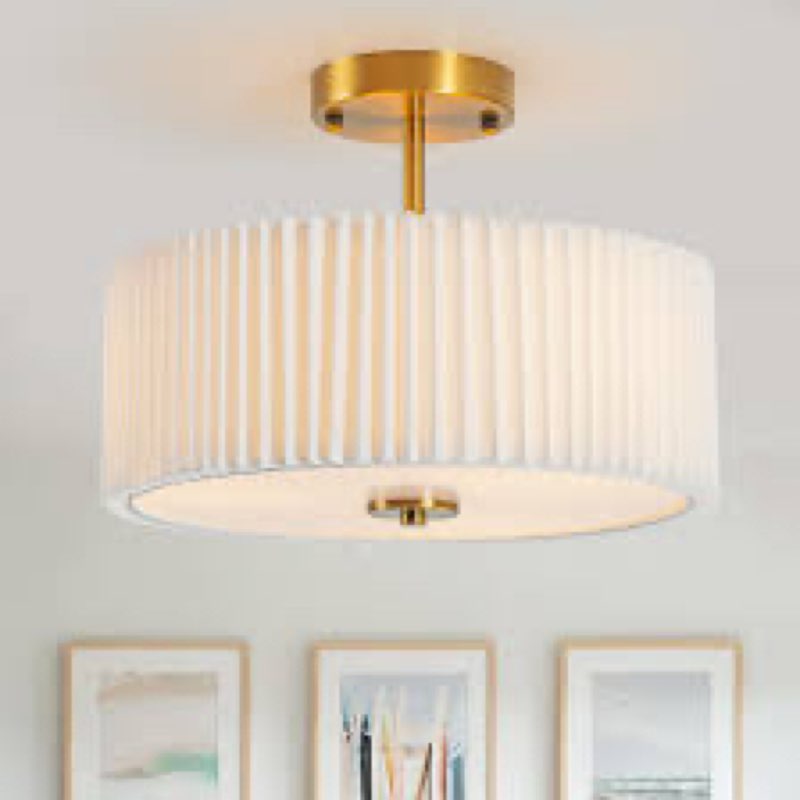 Bargeni 16.5 Inch Semi Flush Mount Ceiling Light Fixture,Gold Finish with Pleated Fabric Shade,3-Lig