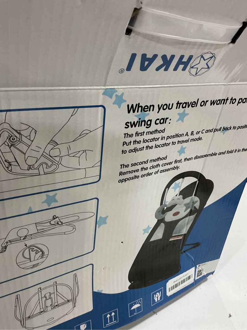 Condition photo showing As Is for HKAI Baby Bouncer, Portable Baby Bouncer Seat for Babies 0-18 Months, 100% Cotton Fabrics, 3 Modes of use with Rocker and Stationary Options, Infant Rocker Chair with Hanging Toys-Dark Grey