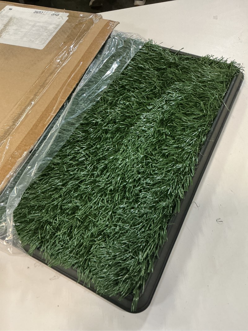 Condition photo showing As Is for Artificial Grass Puppy Pee Pad for Dogs and Small Pets - 16x20 Inch, Reusable 3-Layer Potty Training Pad with Tray - Dog House and Pet Supplies by PETMAKER Small 3-Layer System