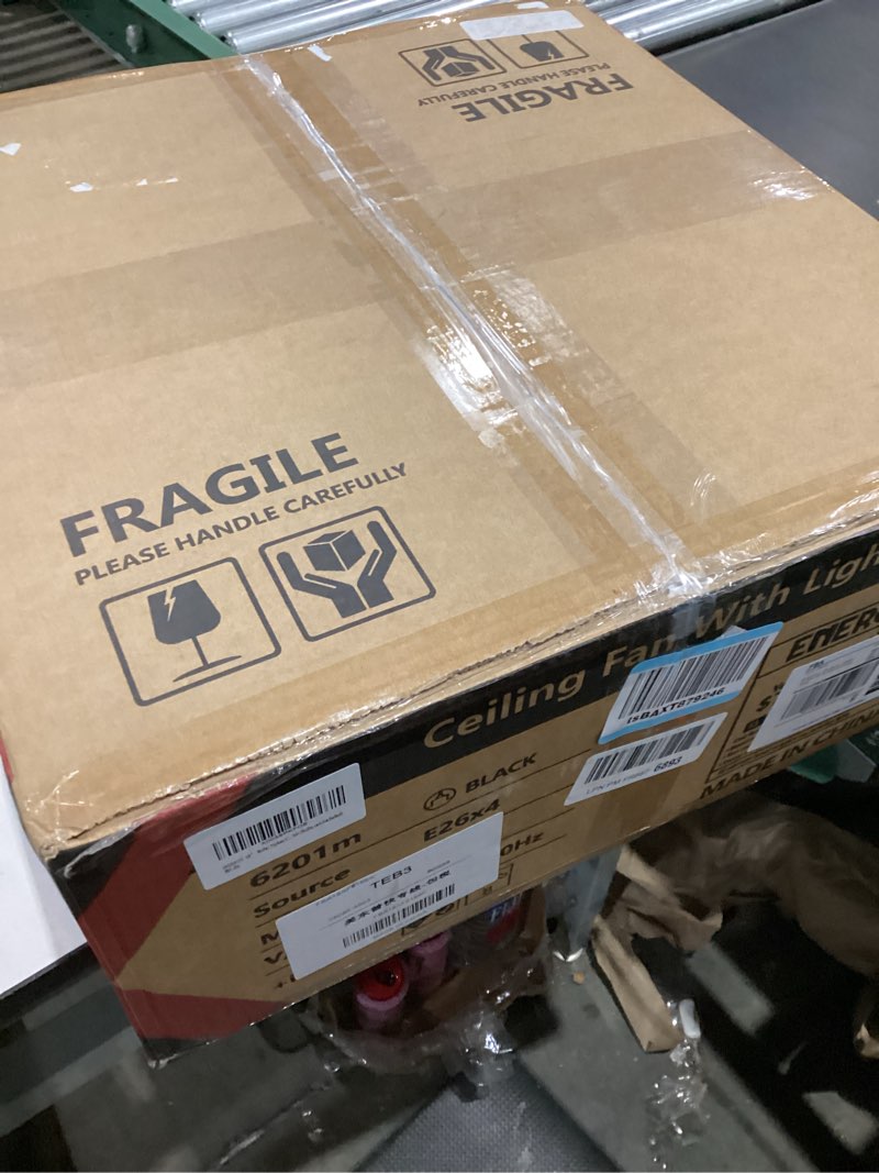 Condition photo showing New/Like New for 18” Low Profile Boho Nylon Cage Ceiling Fans with Lights and Remote, Black Flush Mount Ceiling Fan, Small Farmhouse Ceiling Fan Lamp Lighting Fixture for Bedroom, Reversible(Bulbs not included) Industrial Brown