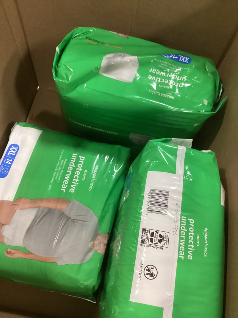 Condition photo showing New/Like New for Amazon Basics Maximum Absorbency Incontinence Underwear for Men with Leak Protection, Bladder Leak Control, 2X-Large, 42 Count (3 Packs of 14)