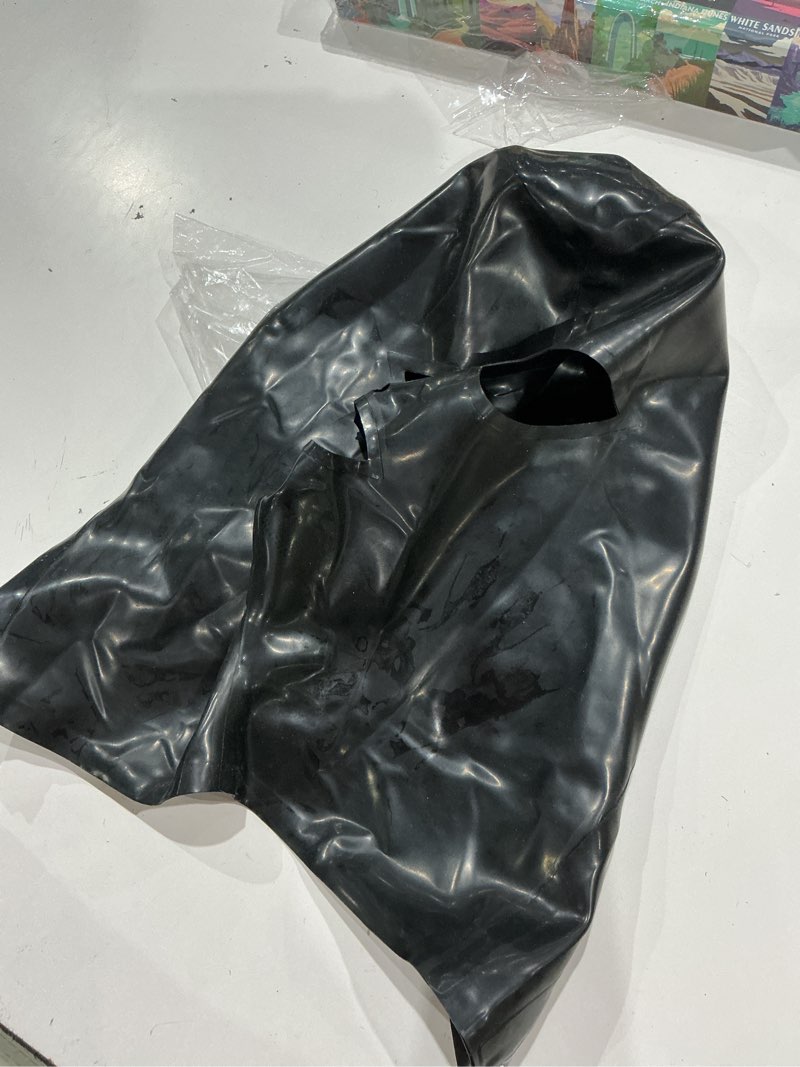 Condition photo showing Good Condition for black latex hood mask full face riding hood for party cosplay latex mask for halloween christmas party medium