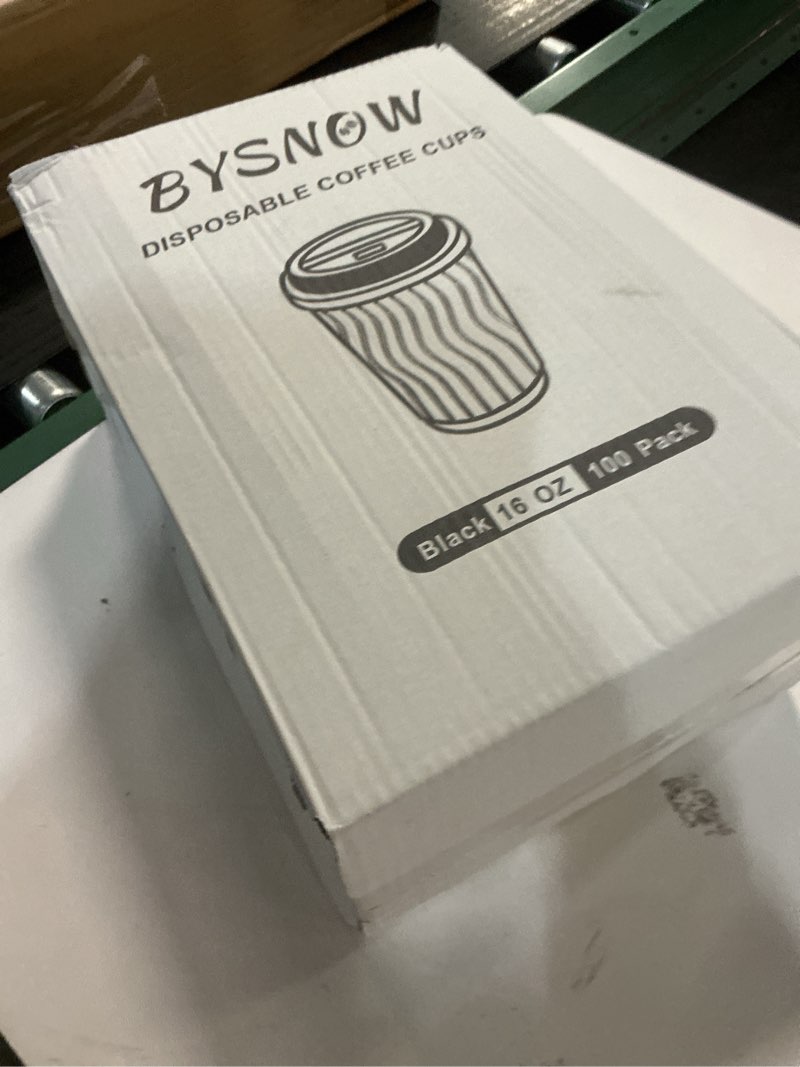 Condition photo showing New/Like New for 16 oz Coffee Cups with Lids, 100 Pack Disposable Coffee Cups Insulated Ripple Paper Cups for Water, Juice, Espresso (Black 16 oz) Black 16oz - 100Pack Lids