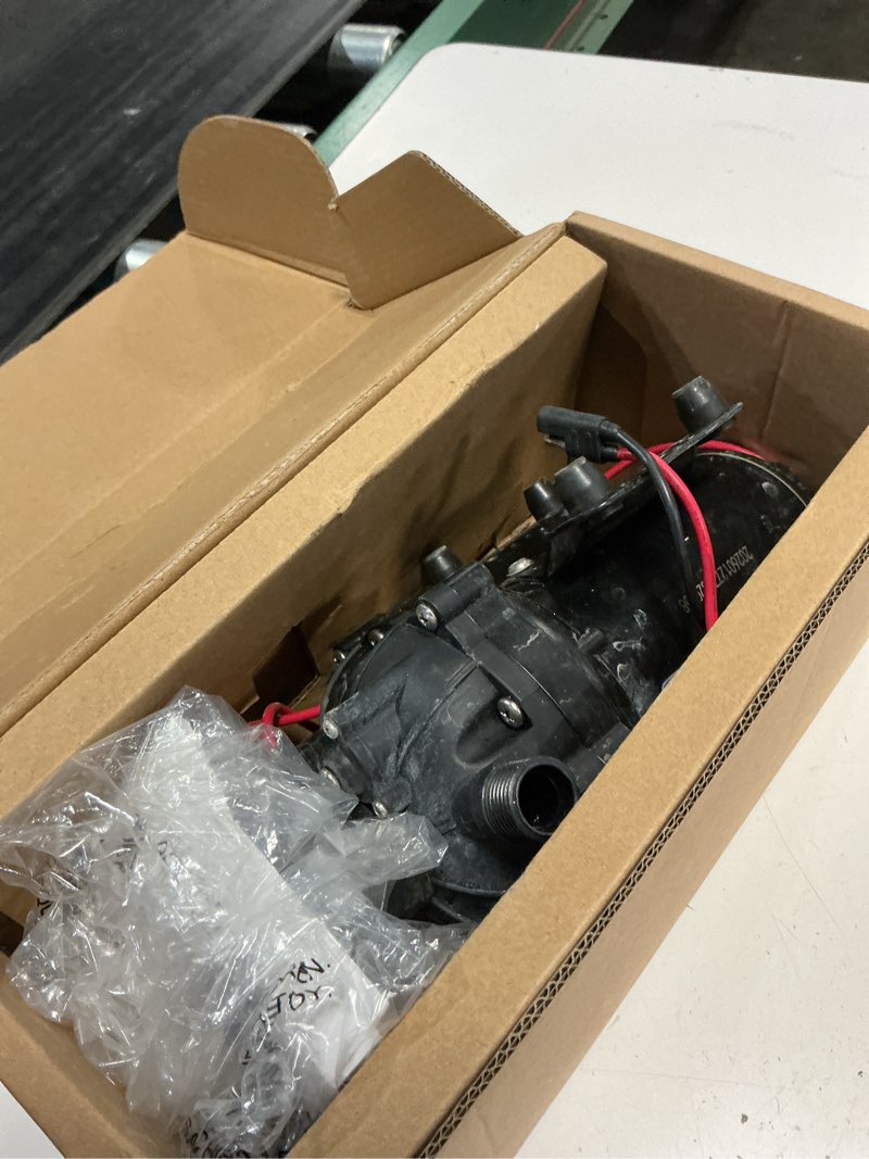 Condition photo showing As Is for 12 volt sprayer pump, chemical and corrosion resistant, 5.5gpm 60psi 10 amps soft wash pump, compatible with roundup, pressure switch and self-priming for agricultural spraying