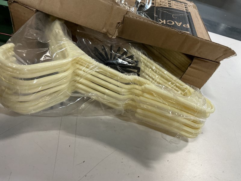 Condition photo showing Good Condition for VECELO 25 Pack Plastic Hangers-Clothes Hangers Set with Shoulder Non Slip Notches for Closet Space Saving-Heavy Duty Coat Hanger,Beige 25-PACK Beige