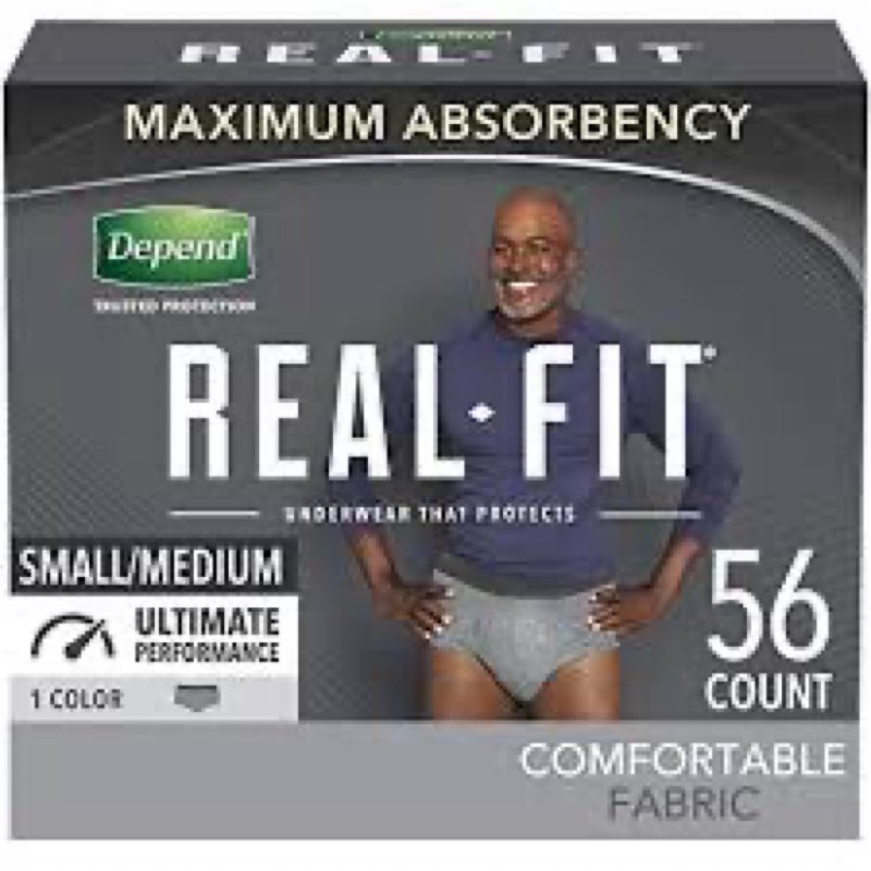 depend real fit for men incontinence maximum absorbency briefs, small/medium, 56 count small/medium 56