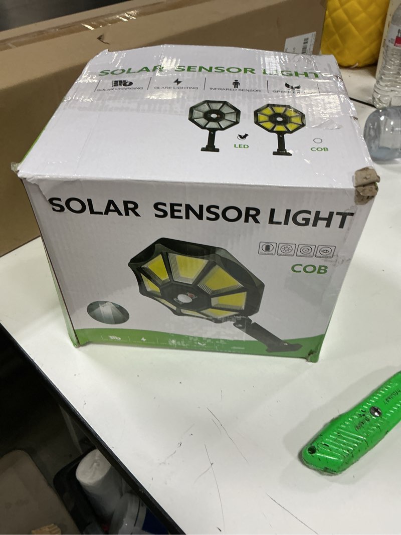 Condition photo showing New/Like New for Solar Flood Lights Outdoor, 4-Pack, Black, 30000 Lumen, 3E+2 Watts, 672 LED, Motion Sensor, Dusk to Dawn, Waterproof, Modern Style, Ideal for Outdoor Spaces