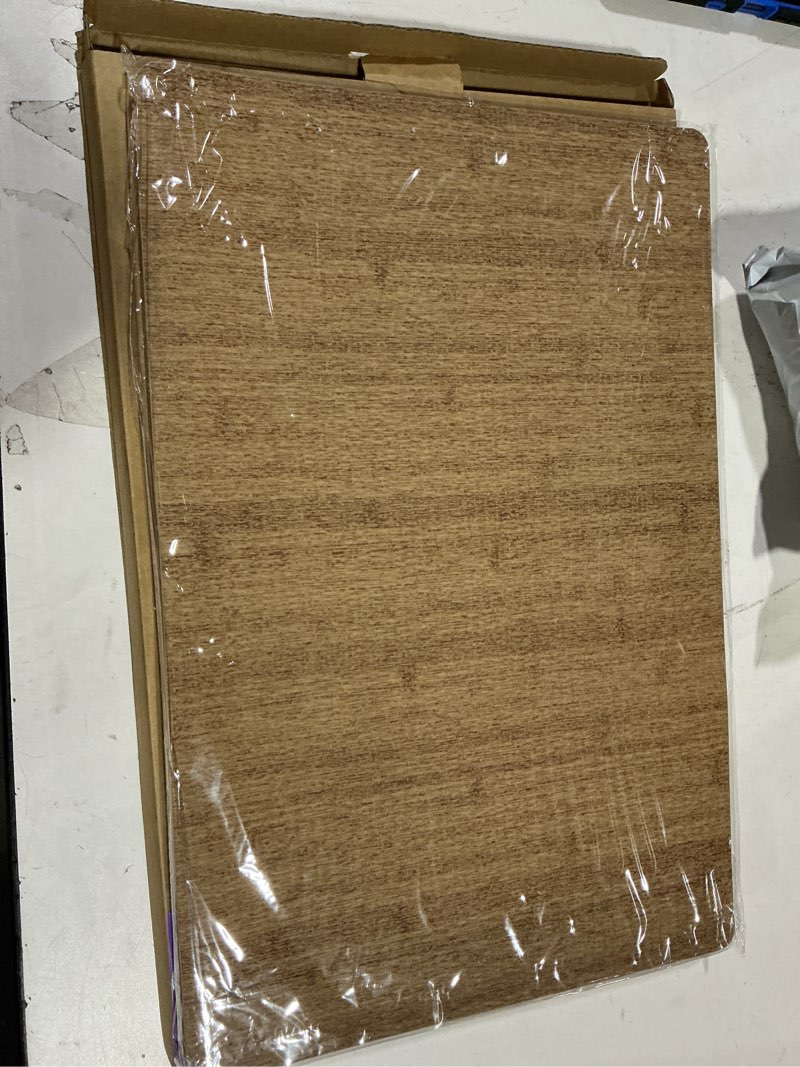 Condition photo showing New/Like New for Vinyl Placemats Set of 6-12×17.7 Inch Waterproof & Heattable Placemats, Fall Faux Leather Wipeable Outdoor Table Mat for Dining, Kitchen, Indoor Outdoor Use (Brown, Wood Grain) Brown Wood grain