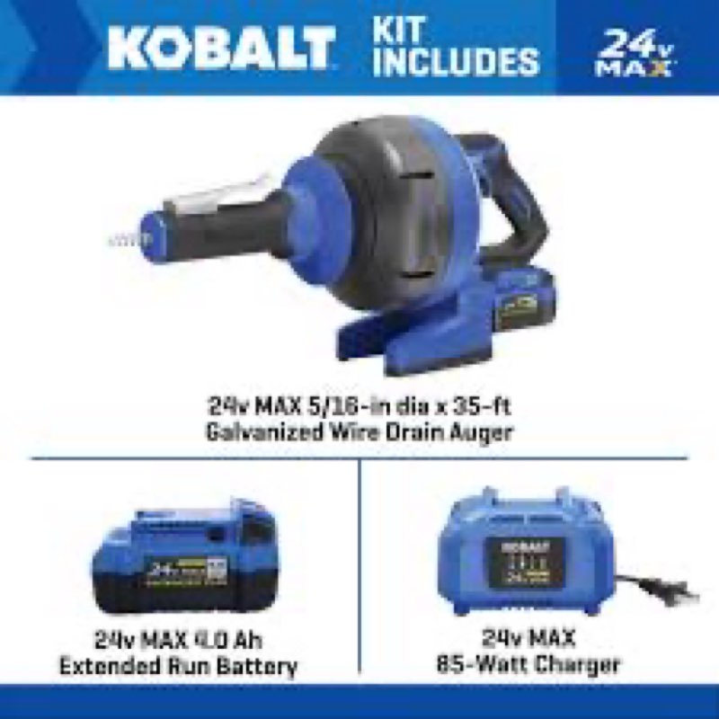 kobalt 24-volt 5/16-in dia x 35-ft l galvanized wire 4 ah cordless machine augers