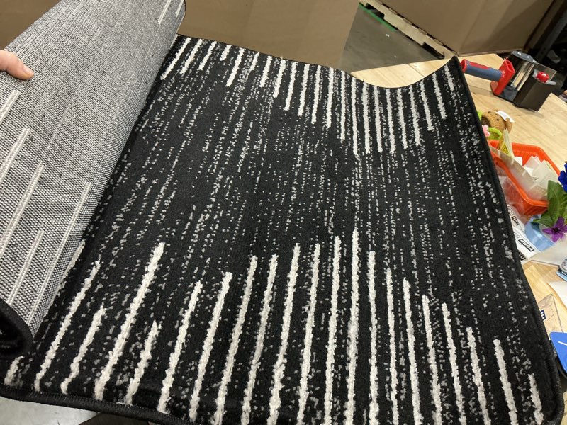 Condition photo showing As Is for rugshop bohemian stripe stain resistant high traffic living room kitchen bedroom dining home office runner rug 2'7" x 8' black black 2'7" x 8' (rectangular)