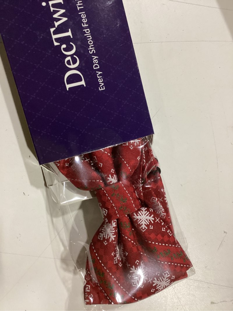 Condition photo showing As Is for DecTwig Christmas BowTie for Men - Festive Red Holiday BowTies with Snowflake Patterns, Funny Christmas Neck Bow Ties For Men 006-snowflake Wine Red
