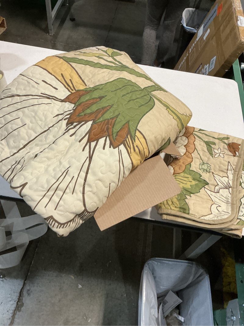 Condition photo showing Good Condition for DJY Floral Comforter Set, Bohemian Style, Khaki and Green Botanical Pattern Bedding Set, Soft Microfiber Quilt with Pillowcases (unknown size)