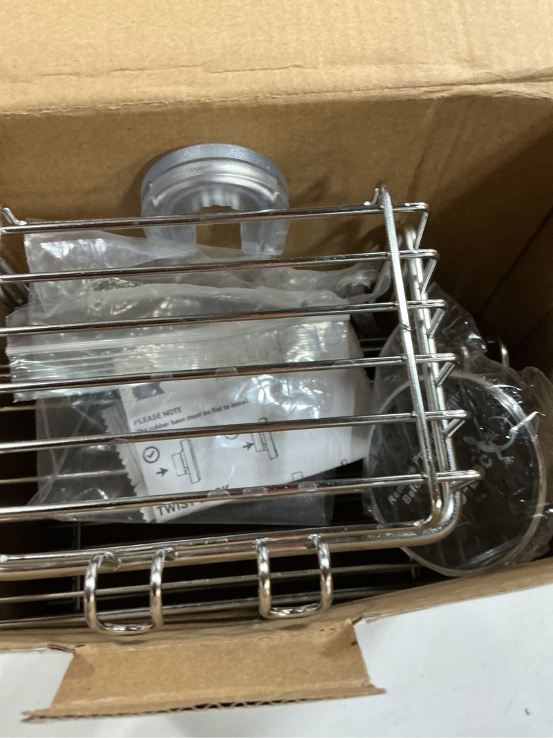 Condition photo showing As Is for Gecko-Loc SHS-015EXT Extra Long Adjustable Hanging Shower Caddy, Over-the-Showerhead Organizer for Shampoo, Soap, Razors, Rustproof Stainless Steel, Silver