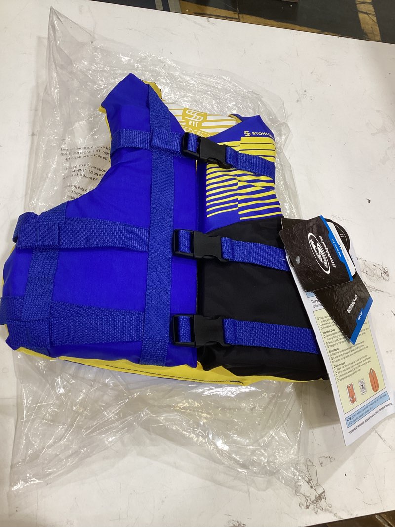 Condition photo showing Good Condition for stohlquist kids life jacket 50-90 lbs - coast guard approved life vest - type iii pfd for boys and girls - secure & adjustable fit for swimming, boating & water sports blue