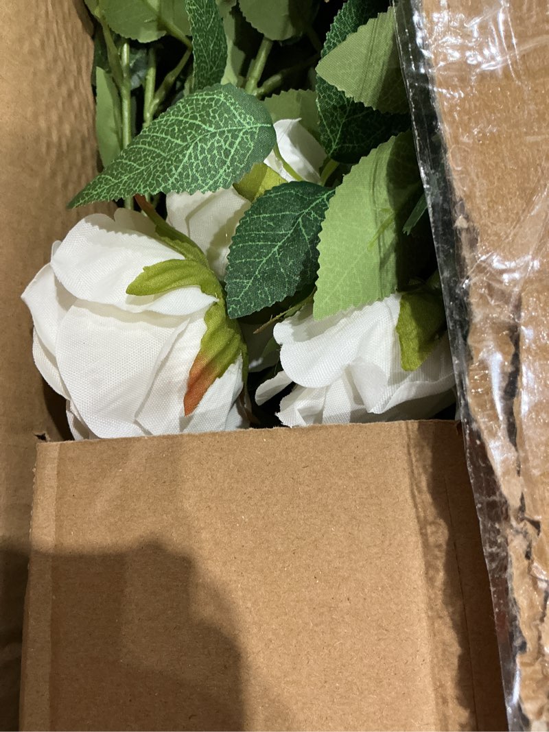 Condition photo showing Good Condition for innogear 50 pcs white roses artificial flowers, fake velvet silk rose bulk faux flower for mother's gift decoration diy wedding centerpieces proposal bridal bouquets party floral decor (50, white) white 50
