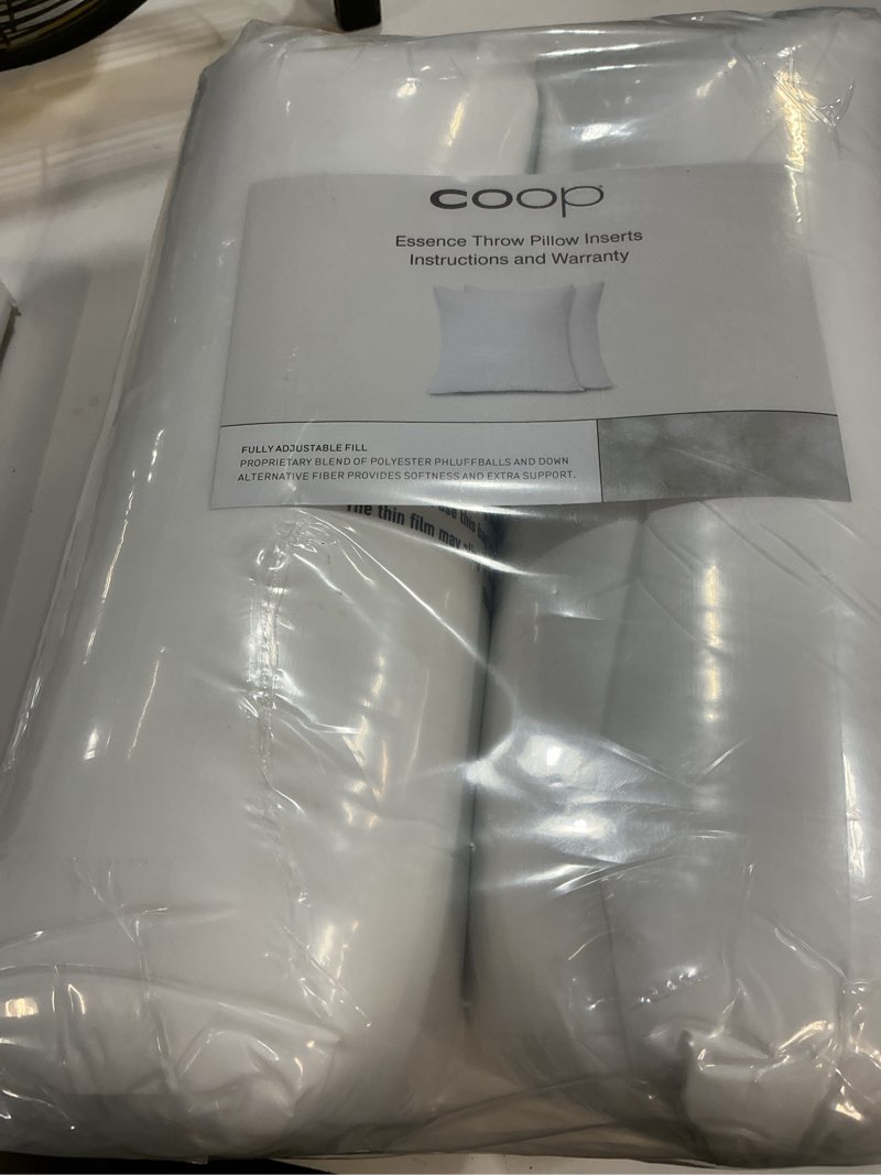 Condition photo showing New/Like New for coop home goods essence adjustable throw pillow inserts 20x20, set of 2, adjustable down alternative cushions for couch, bed, or chair, decorative square pillows for living room, oeko-tex certified essence down alternative 20x20