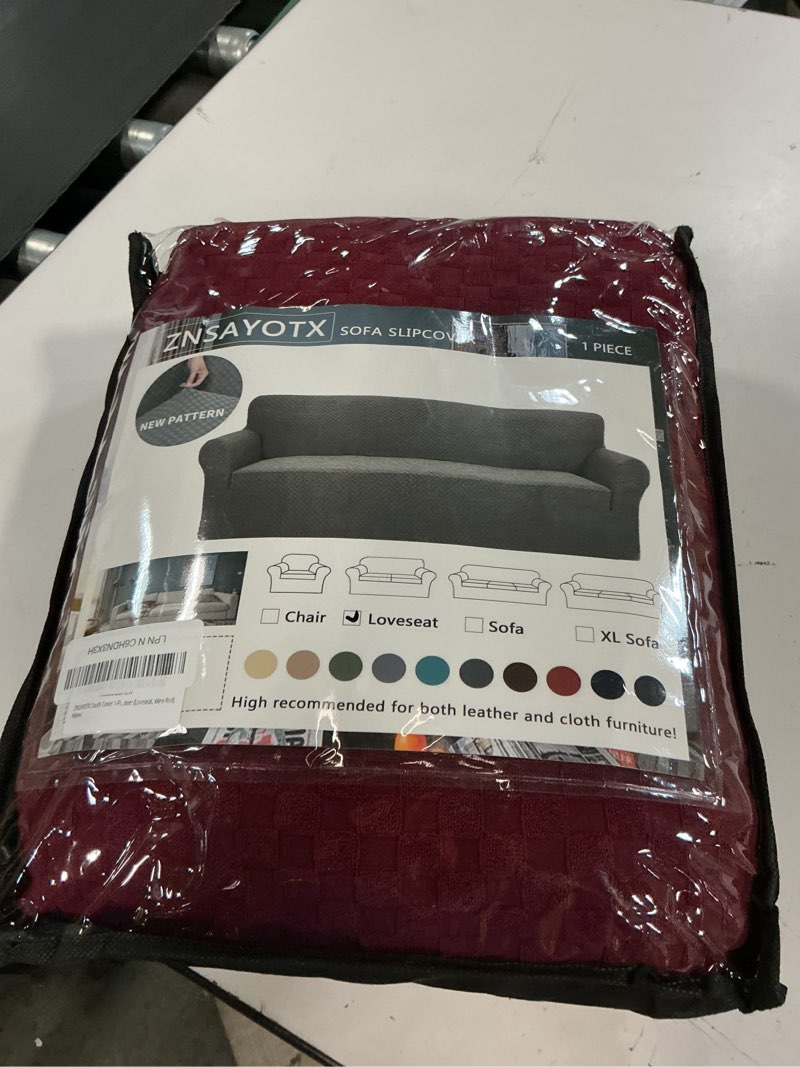 Condition photo showing Good Condition for znsayotx 1 piece jacquard couch covers for 2 cushion couch high stretch loveseat slipcover for pets dogs anti slip love seat sofa slipcover furniture protector (loveseat, wine red) medium (55"-69") wine red