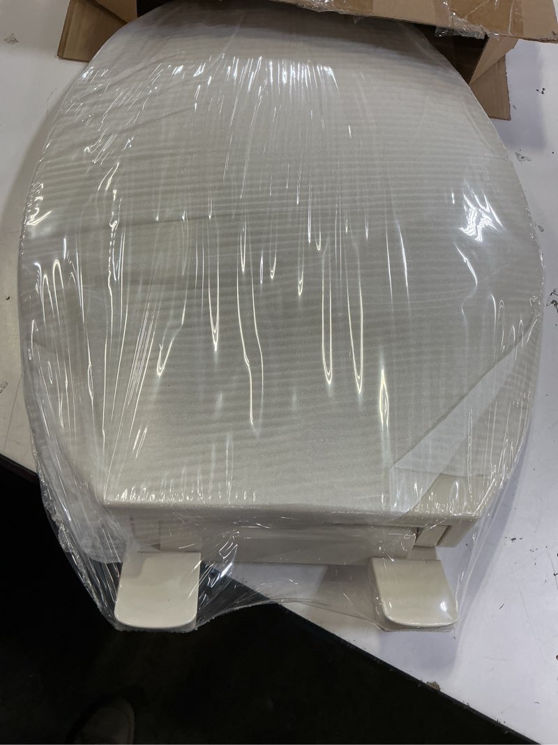 Condition photo showing New/Like New for durable soft close toilet seat round – durable plastic with quick-release hinges, easy install & clean, industrial grade replacement for standard toilets, almond almond elongated