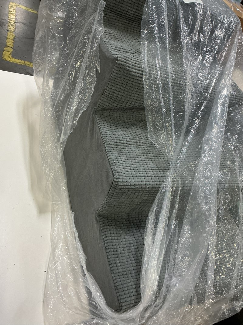 Condition photo showing Good Condition for Niubya Dog Stairs for Small Dogs and Cats,18'H Non-Slip Bottom Pet Steps for High Beds and Couch,Extra Wide High-Density Foam Pet Stairs Grey,4 Steps grey 4 15.5" x 27" x 18"