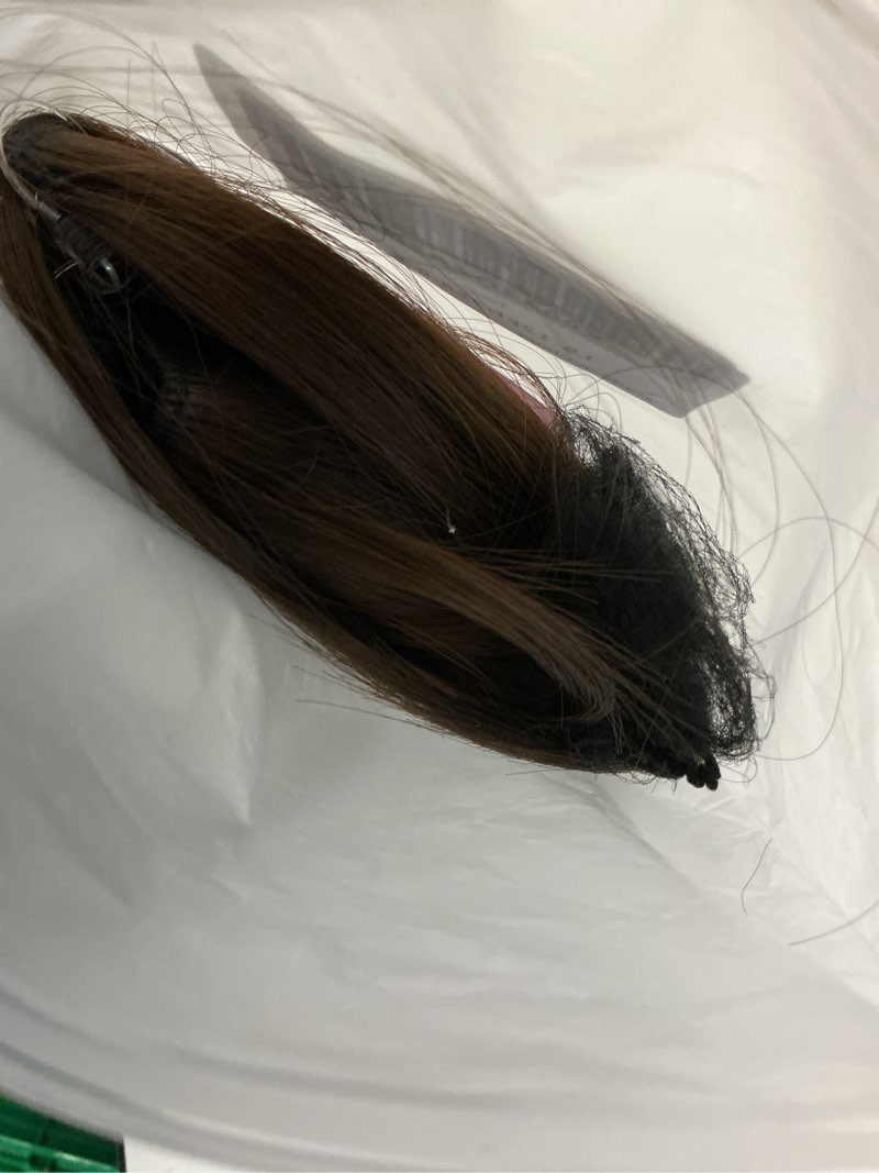 Condition photo showing As Is for REECHO 12" Invisible Wire Hair Extensions with Thinner Softer Lace Weft Adjustable Size Removable Secure Clips in Short Straight Secret Hairpiece for Women - Chocolate Brown