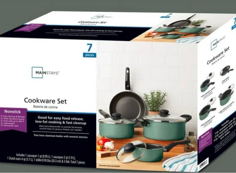 Mainstays Cookware Set, 7 Pieces (blue