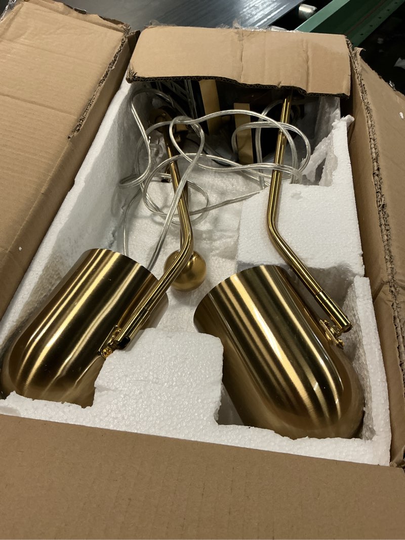 Condition photo showing As Is for gold swing arms wall lamp plug in reading light modern sconces adjustable wall mounted light fixture for bedside living room bedroom,2 pack