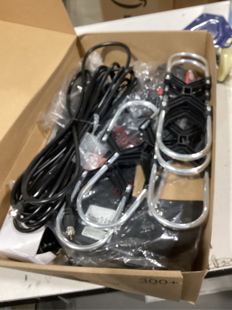 Condition photo showing As Is for amplified outdoor tv antenna-150 miles+long range with uhf/vhf, 360° motorized rotation,remote control, mounting pole,and rg6 cablle,supports 4k, 1080p all smart/old tvs (black) 150 miles(black)