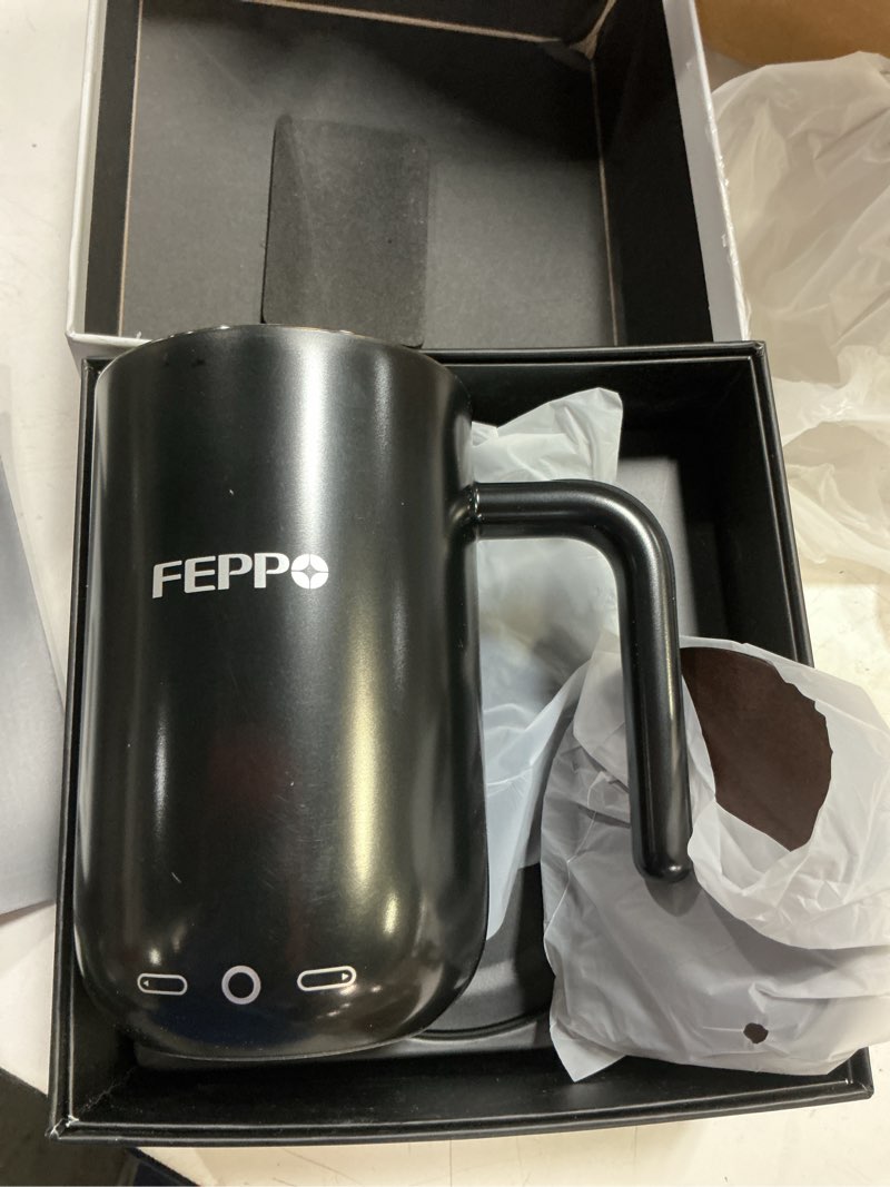 Condition photo showing Good Condition for feppo coffee mug warmer, 16oz heated coffee mug with titanium coating, real-time digital display, built-in 2600mah battery with charging base, temperature control smart mug, great gift for women/men black