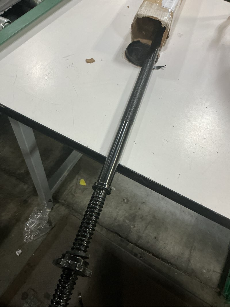 Condition photo showing Good Condition for weight lifting bar 57\", 1\" standard straight barbell bars olympic for home gym weight lifting/strength training/squat/bench press/deadlift/lunges/hip thrusts, 2 star collars (480lb weight capacity) black