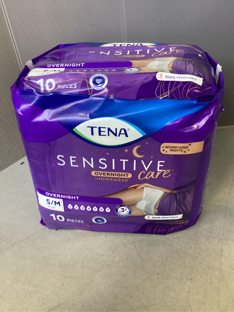 Tena Sensitive Care Incontinence Overnight Underwear for Women S/M, 10-counts.