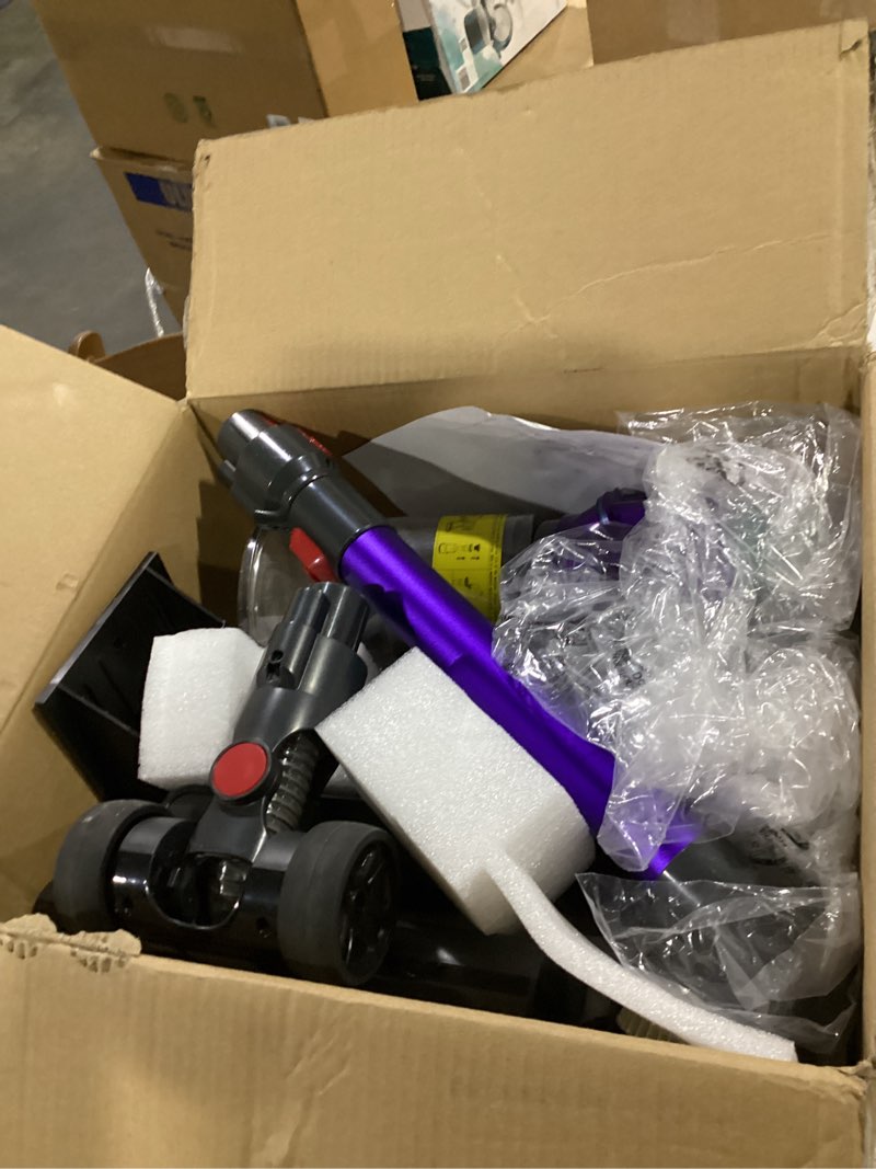 Condition photo showing As Is for oxvac cordless vacuum cleaner, 60kpa 650w stick vacuum with 80mins runtime, smart auto mode, anti-tangle brush, self-standing vacuum cleaner for home, pet hair, carpet & hardwood floor, purple