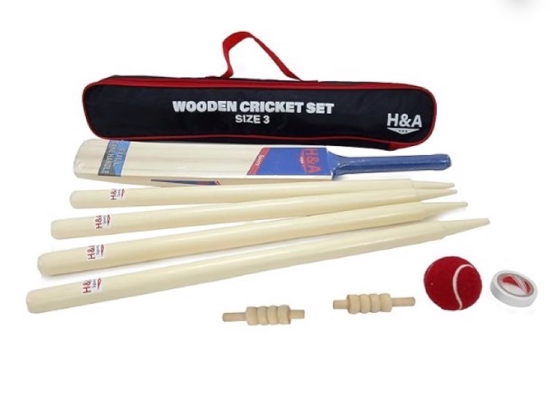 h&a sports kids wooden cricket set size 3 & 5