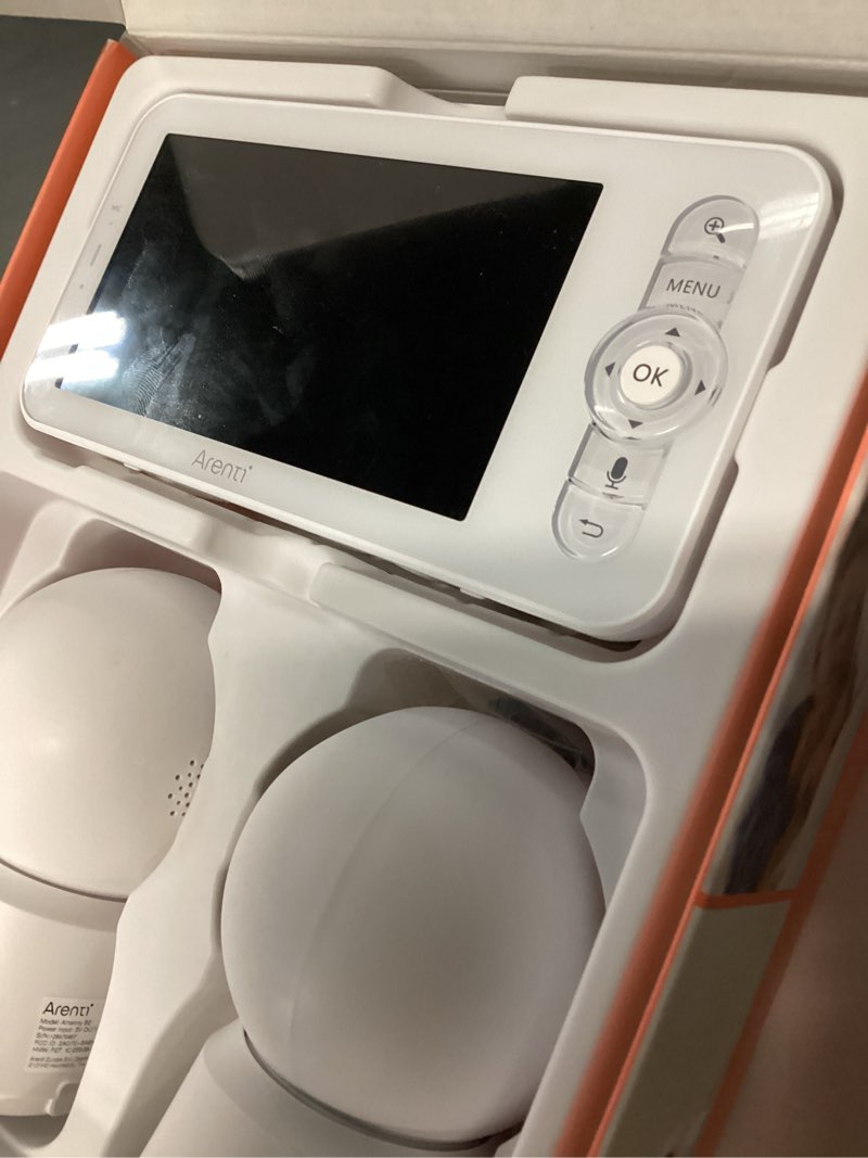 Condition photo showing New/Like New for arenti baby monitor 2 cameras, smart baby camera with 5-inch wireless display, super night vision, temperature sensor, sound detection, auto motion tracking, 2-way audio, vox mode(b2 set)