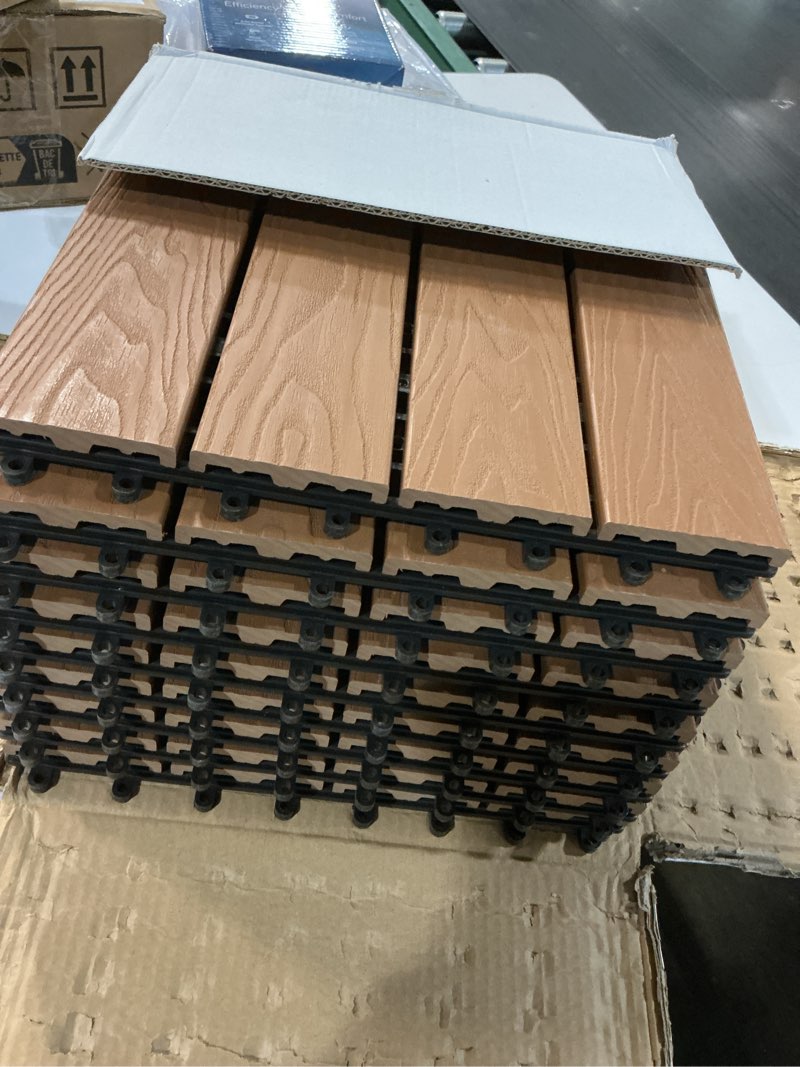 Condition photo showing Good Condition for polymer composite interlocking deck tiles outdoor,12x12 thick composite patio floor tiles decking boards for all weather use,waterproof, poolside,balcony,patio(9pcs,natural,9 sqft) 12"x12" natural 9