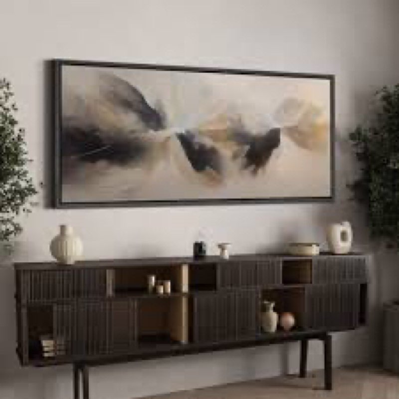 Grunge Abstract Paint Stroke Effect Minimal Landscape Abstract Landscape Brown Gray Mountain Expanse Framed On Canvas Print