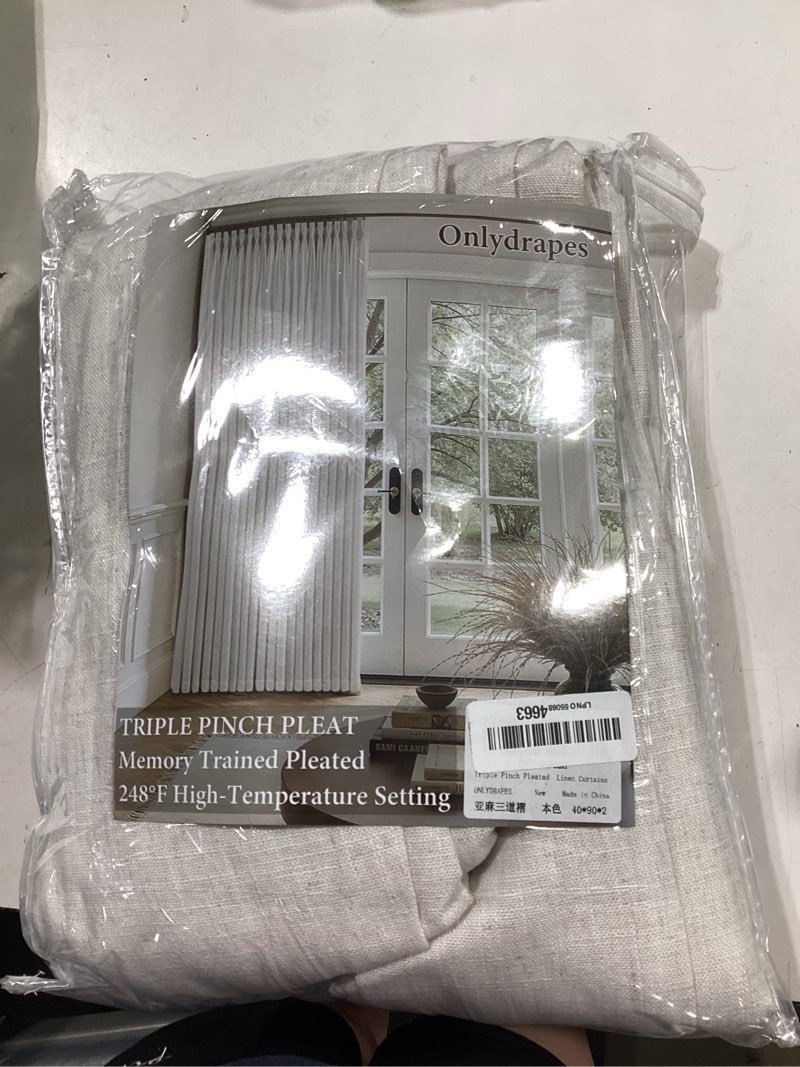 Condition photo showing Good Condition for triple pinch pleated curtains for living room 90 inch linen curtains 2 panels set natural cream light filtering semi sheer pinch pleat drapes memory trained 90 inches long neutral modern home decor