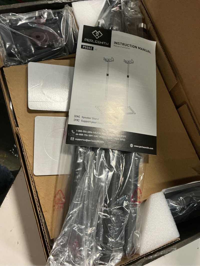 Condition photo showing Good Condition for perlesmith universal speaker stands for surround sound -height adjustable extend 33.3”to 45.1”, floor speaker stand for satellite & studio & bookshelf speakers up to 11lbs,1 pair black, psss2 weight 11 lbs