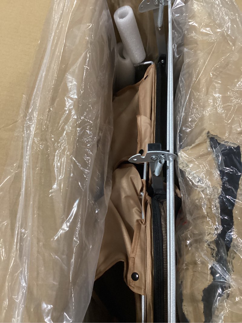 Condition photo showing As Is for Double Pet Stroller, Foldable Stroller for 2 Dogs & Cats, Two-Seater Carrier Twin Dog Walk Jogger Travel Pet Carriage Cart with Storage, Beige