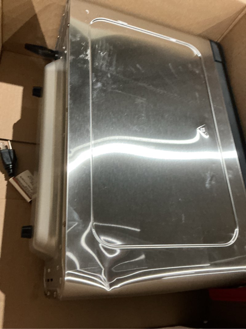 Condition photo showing As Is for instant pot no preheat required* 6-in-1 pizza and toaster oven with instantheat technology, fits a 12" fresh or frozen pizza, bake, toast, broil, & reheat