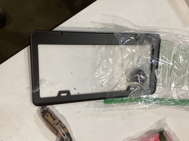 Condition photo showing Good Condition for quanqiufei 2 pack license plate frames, stainless steel car license plate cover car accessories with screw caps (black)