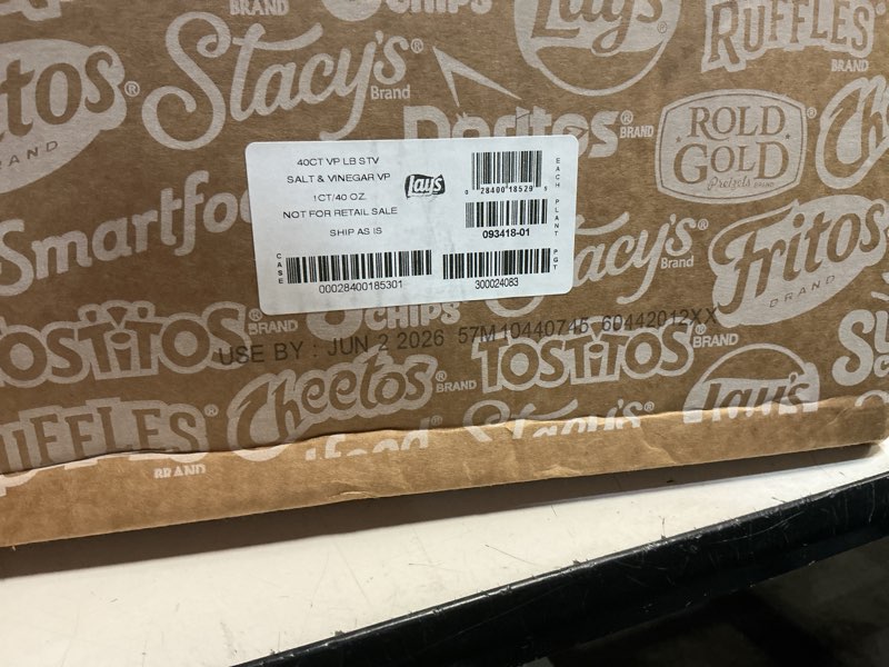 Condition photo showing Good Condition for bbd: june 2026- lay's salt & vinegar flavored potato chips, 1 oz bags, (40 count) (packaging may vary) salt & vinegar 40 count (pack of 1)